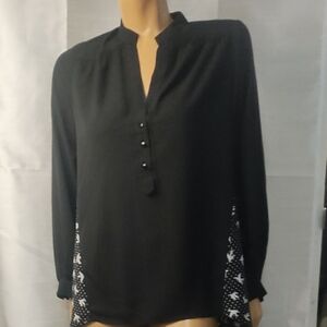 Black Long Sleeve Blouse with‎ Mandarin Collar